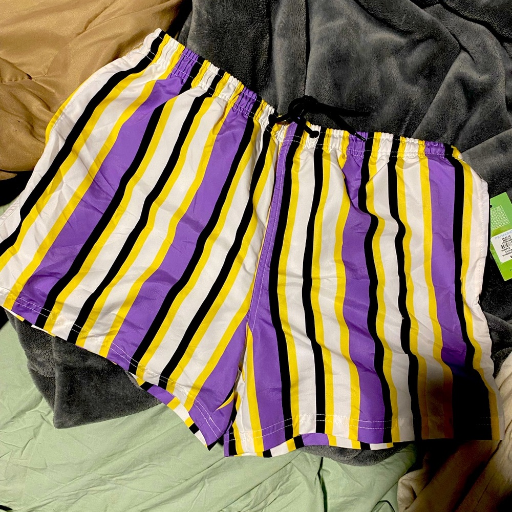Primark purple yellow striped bathing suit nwt